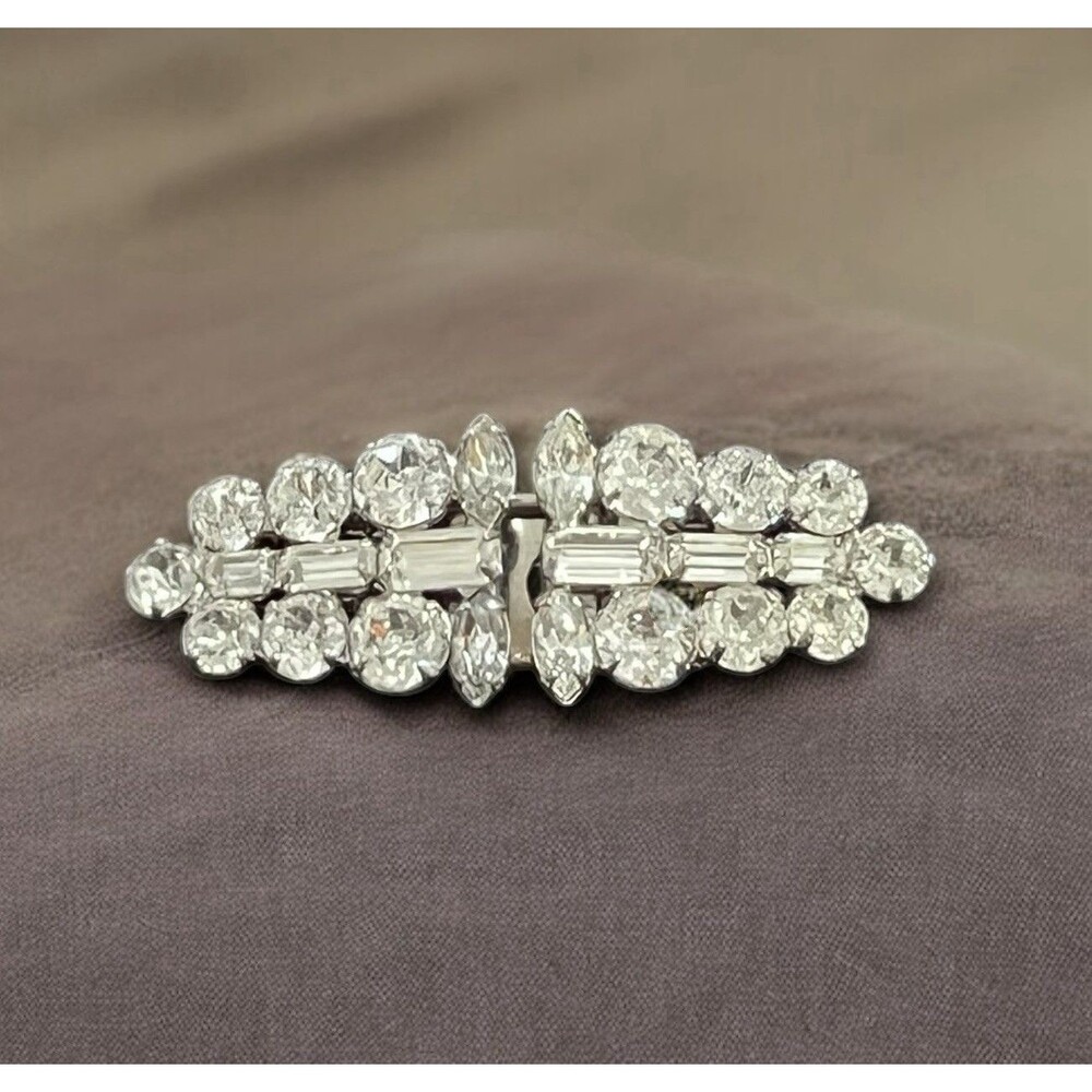 Vintage Rhinestone Duette Dress/Fur Clip Brooch Pin 3Pc Detachable Clips Elegant